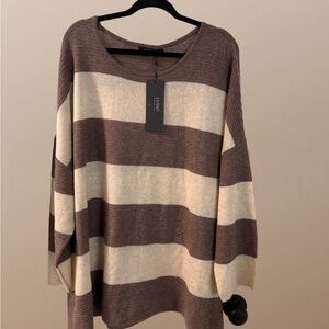 Elegant Brown and Cream Striped Women's Sweater